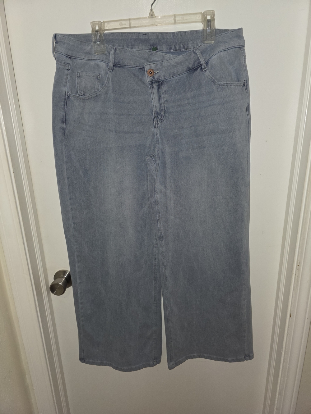Women's Halara Flex Asymetrical Low Rise Baggy Wide Leg Light Azure Denim XL 36